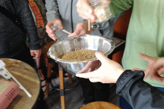 グラスに麦芽を入れて水を注ぎます